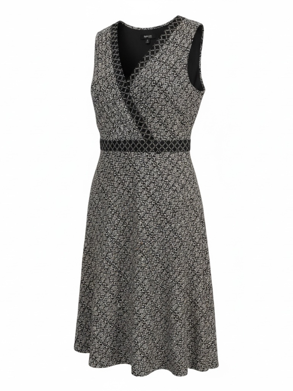 Style & Co. Black and White Sleeveless Belted Midi Dress